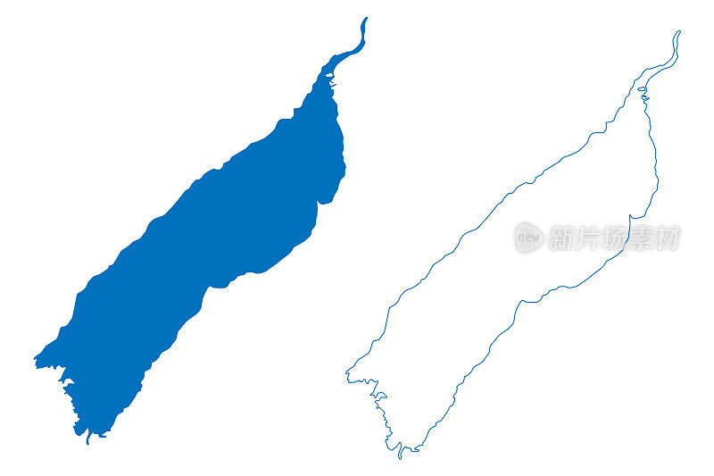 阿尔伯特湖(非洲，乌干达和刚果民主共和国)地图矢量插图，潦草素描湖Mobutu Sese Seko或Mwitanzige地图